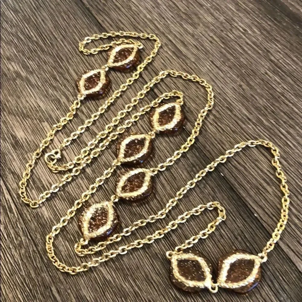 Vintage Station Necklace Amber Acrylic Accents